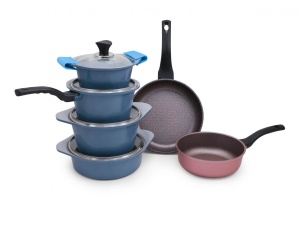 Набор посуды Ecoramic с каменным покрытием (голубой) из 7-ми предметов