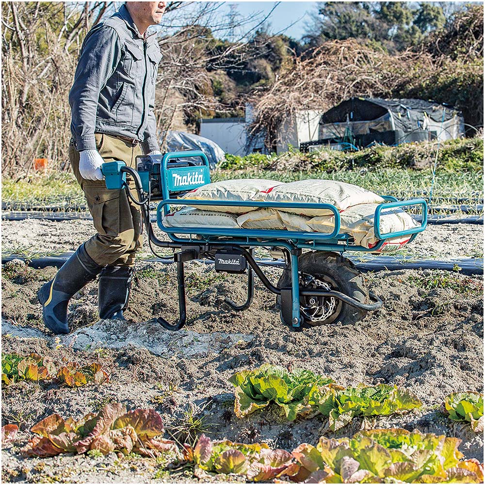 Аккумуляторная самоходная тележка Makita DCU180Z 18В, грузоподъемность 130 кг., 12 градусов подъем, 2 скорости вперед, без акб и З/У