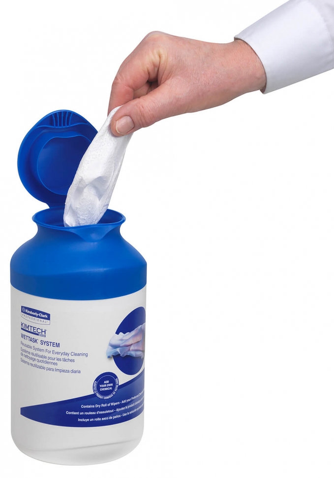 Протирочная салфетка Kimberly-Clark Wettask® DS в малых рулонах + герметичное ведро-диспенсер 7752