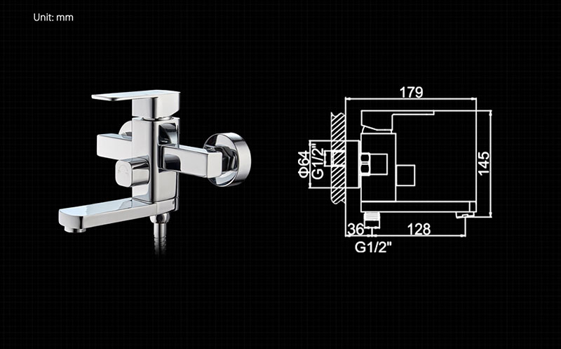 СМЕСИТЕЛЬ ДЛЯ ВАННЫ И ДУША LEDEME L3233 ИЗЛИВ 180 ММ