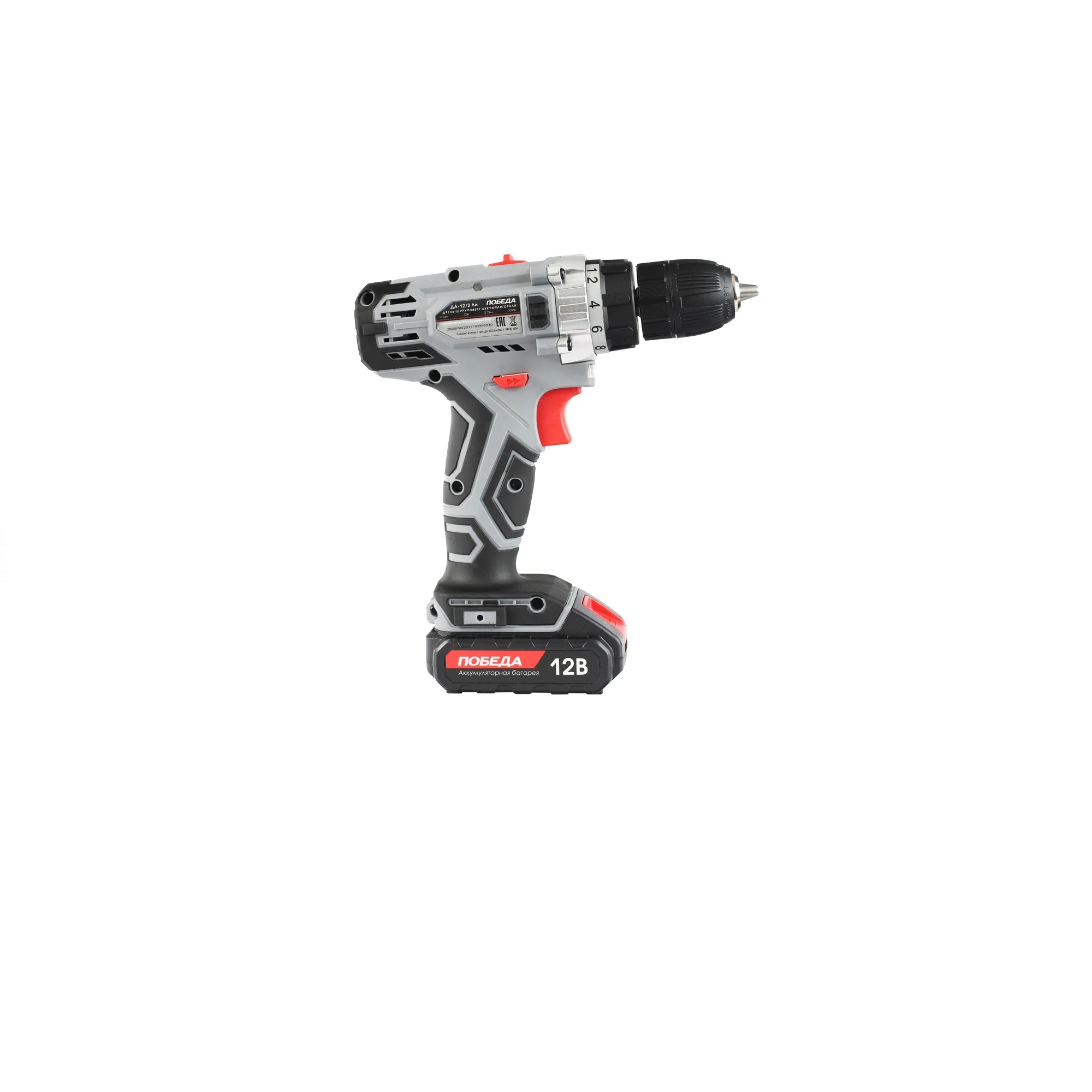 Дрель-шуруповерт аккумуляторная ПОБЕДА ДА-12/2 Ли, 2 АКБ, 12 В, 2,2 Ач, 32 Нм