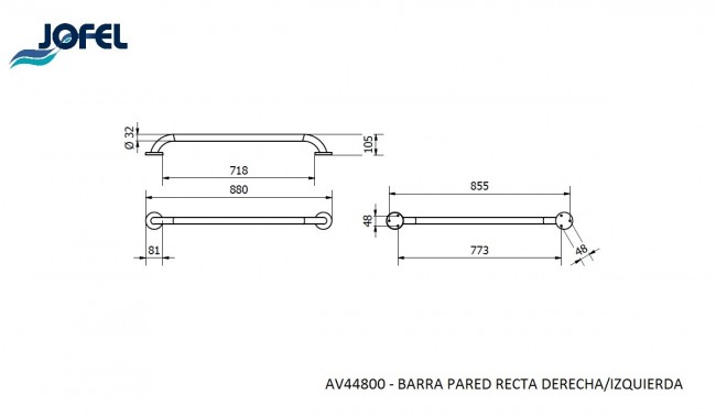 Поручень прямой настенный левый/правый Jofel AV44800