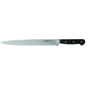 Нож слайсер для тонкой нарезки рыбы, мяса 25 см кованный черная рукоять ПОМ