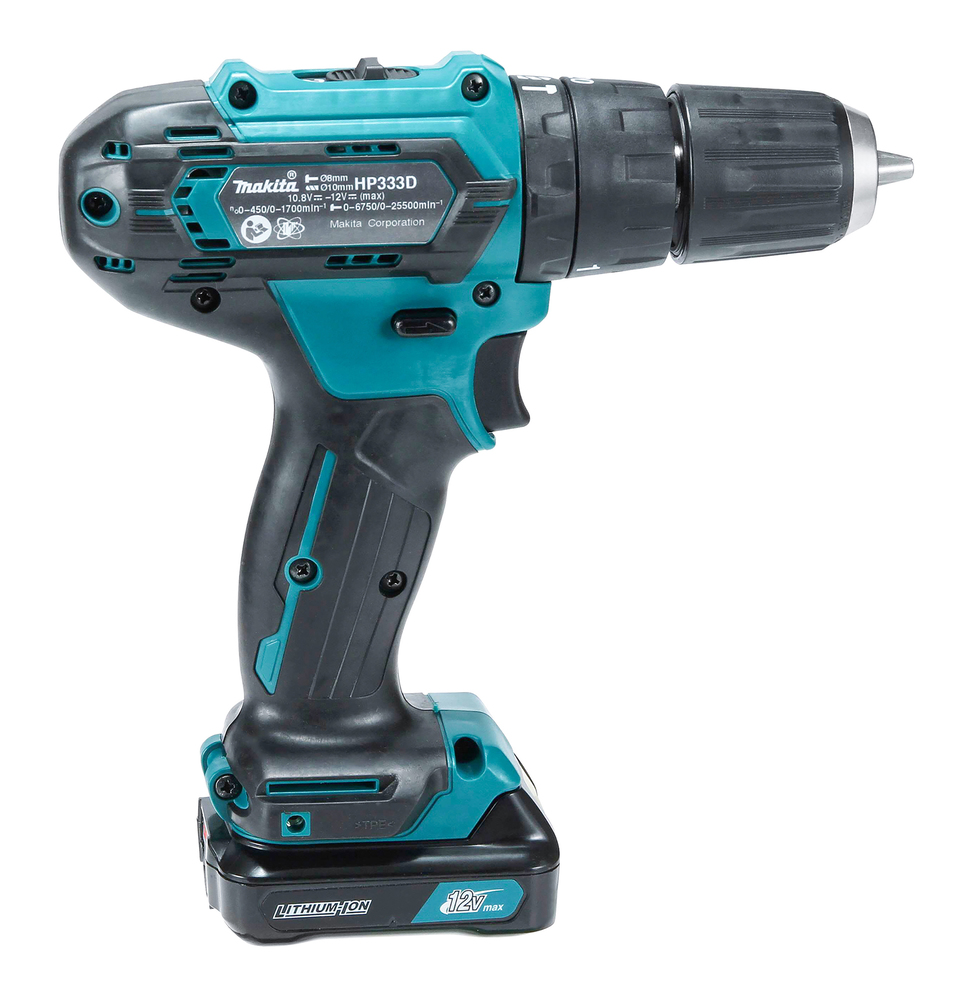 Ударная дрель-шуруповерт аккумуляторная Makita HP333DWAE CXT 12В, 2х2.0 Ач, 30 Нм, 1700 об/мин