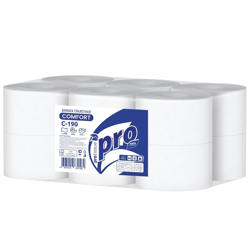 Туалетная бумага "PROTISSUE" C190 1 слой, 200 м, целлюлоза