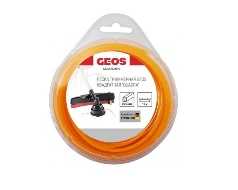 Леска триммерная GEOS квадратная "Quadra", 2.4 мм, 15 м, в блистере