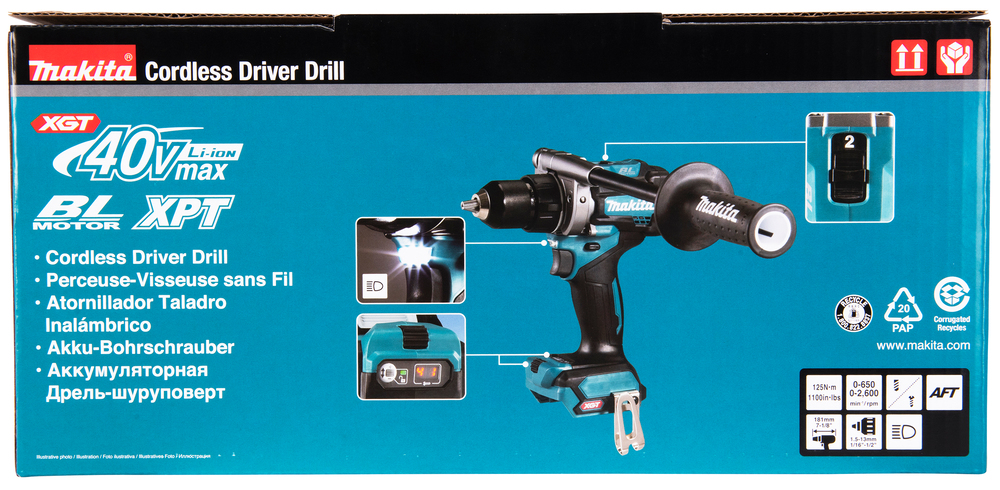 Дрель-шуруповерт аккумуляторная Makita DF001GZ XGT 40В, 140 Нм, 2600 об/мин, без акб и ЗУ