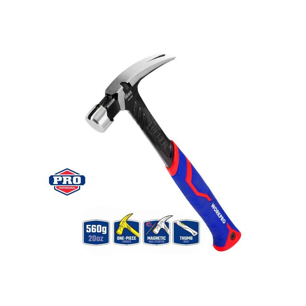 Молоток с металлической обрезиненной рукояткой 560г WORKPRO