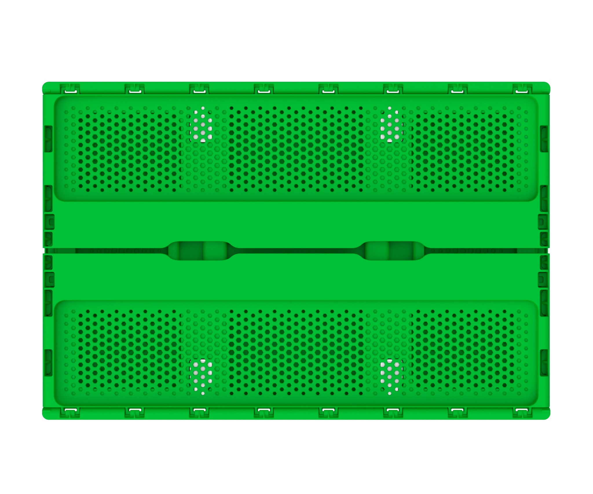 Ящик складной с перфорированными стенками и кнопками-фиксаторами АП 491 зеленый, комплект 7 штук