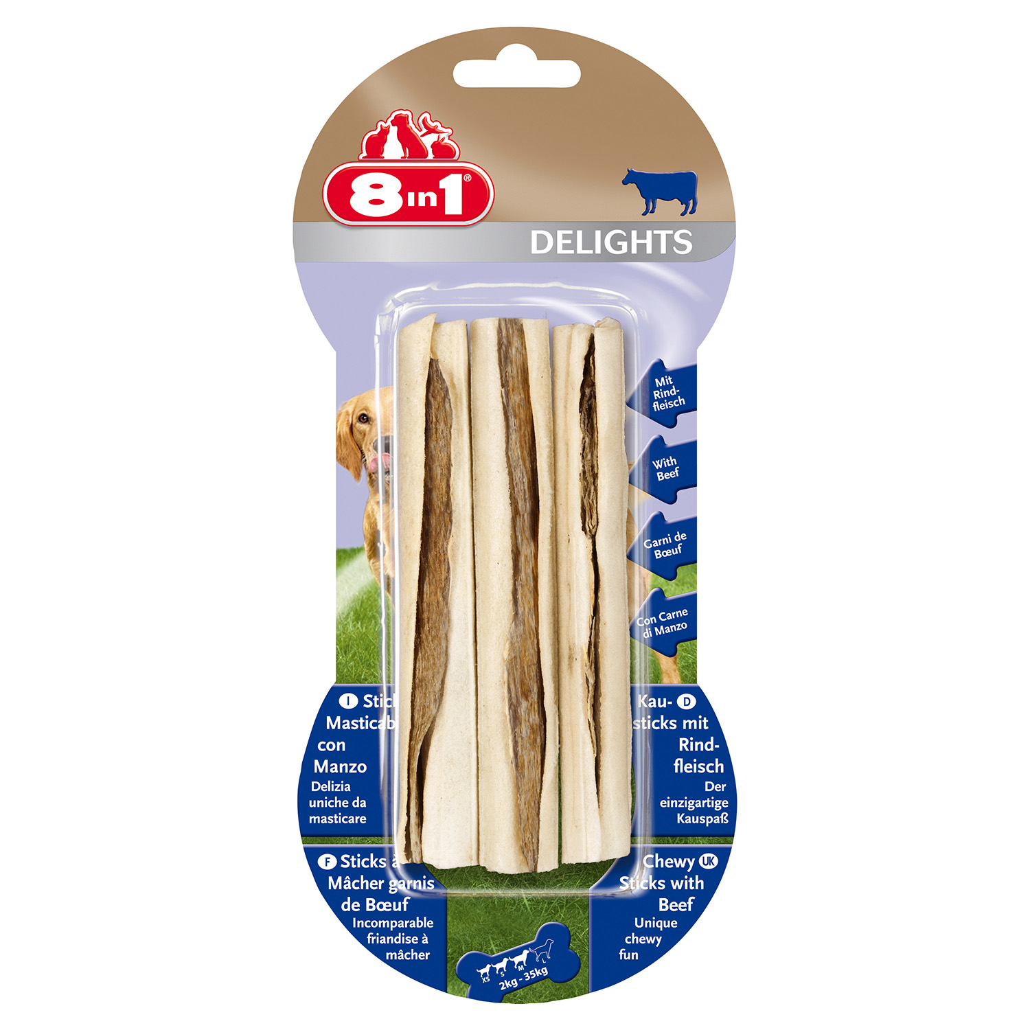 8in1 DELIGHTS Beef палочки с говядиной для мелких и средних собак 13 см 3 шт