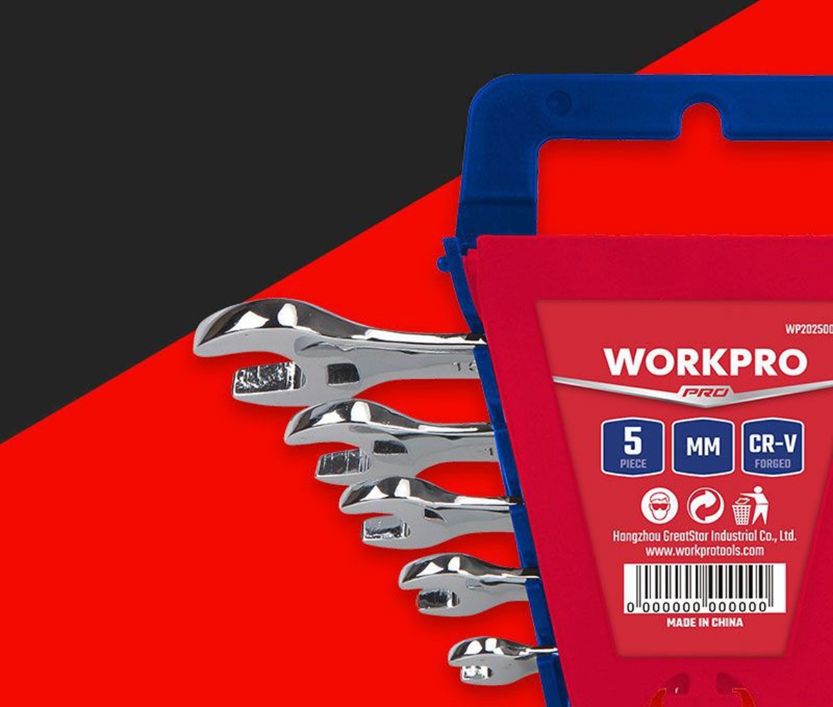 Набор  ключей комбинированных  5 шт (6-15 мм) на пластиковом держателем WORKPRO