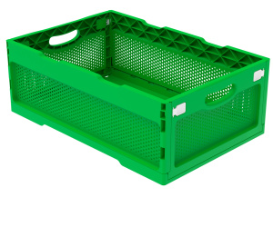 Ящик складной с перфорированными стенками и кнопками-фиксаторами АП 491 зеленый, комплект 7 штук