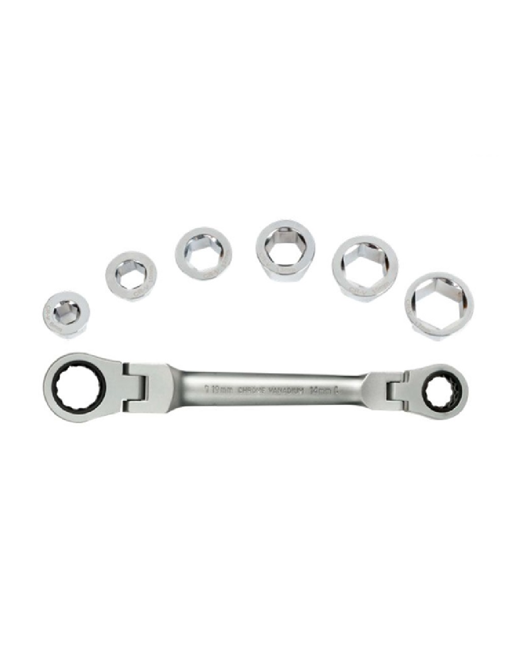 Ключ универсальный со сменными вставками 6 шт (8-17 мм) с храповым механизмом и шарниром WORKPRO