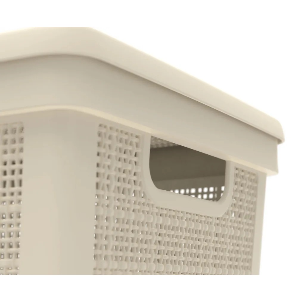 Плетёная корзина для хранения с крышкой «Лён» 22 л (400х284х264 мм) слоновая кость