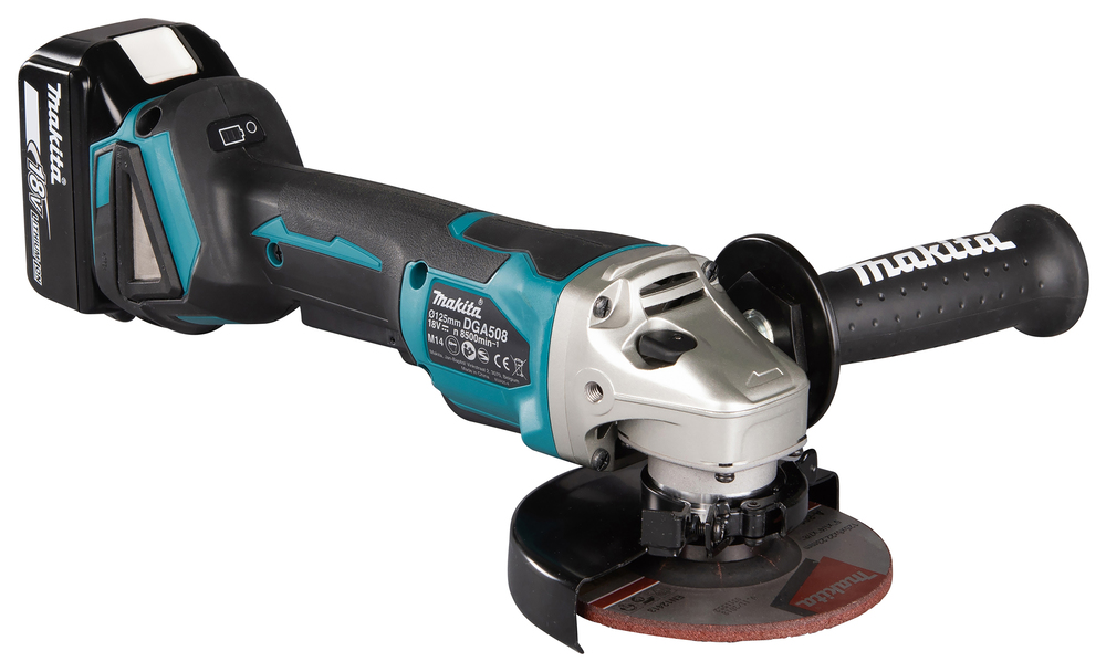 Угловая шлифмашина аккумуляторная Makita DGA508RME LXT 18В, 125 мм, 8500 об/мин, 2х4.0 Ач Li-ion