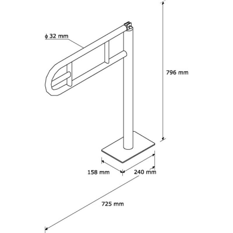 Поручень для инвалидов откидной с держателем т/б MERIDA TPC06 напольный полированный