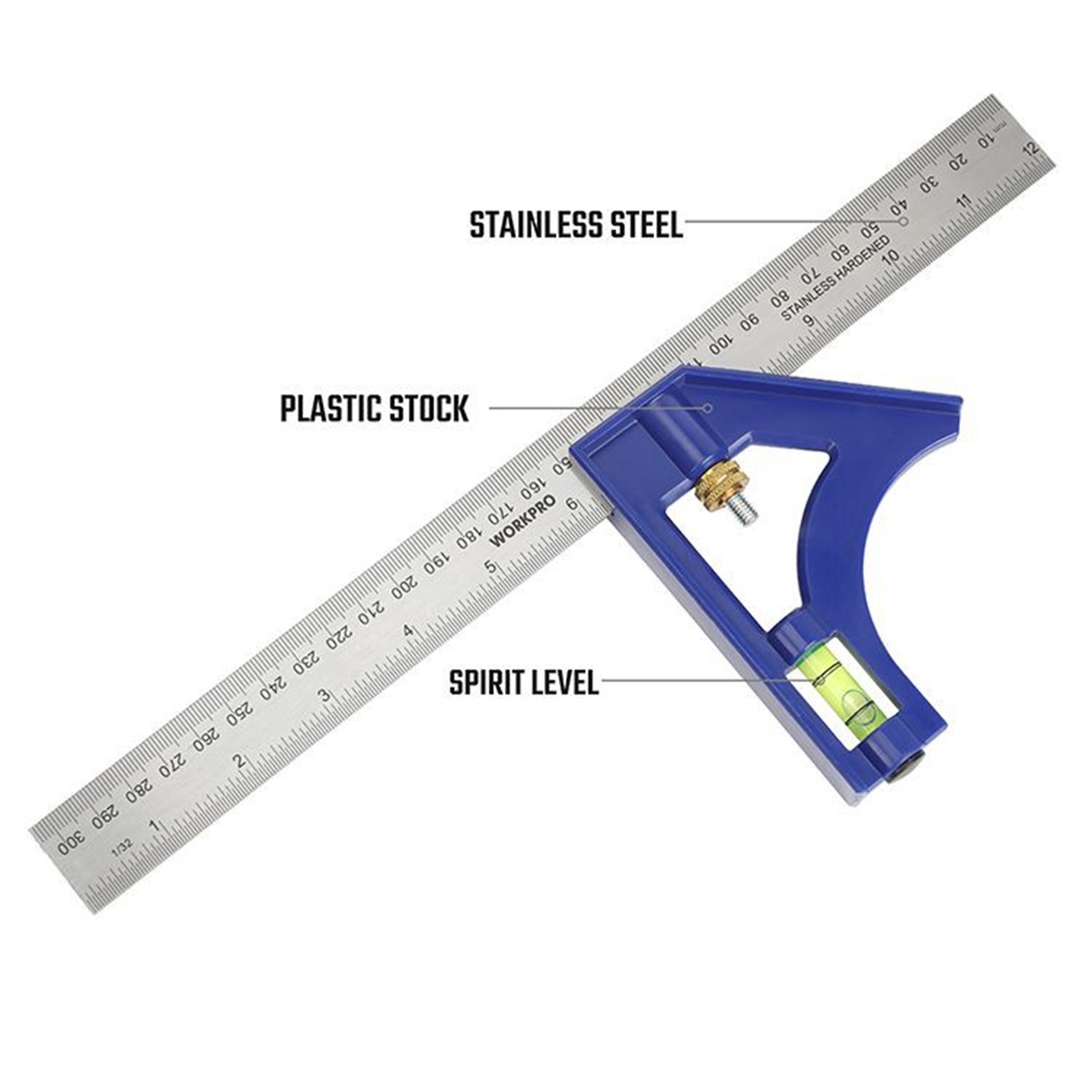 Угольник пластиковый 300 мм, комбинированный WORKPRO