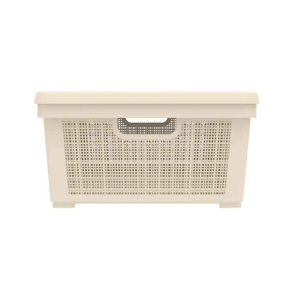 Плетёная корзина для хранения с крышкой «Лён» 35 л (568х400х203 мм) слоновая кость