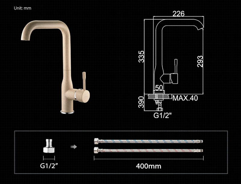 СМЕСИТЕЛЬ ДЛЯ КУХНИ LEDEME L4698M, БЕЖЕВЫЙ МАТОВЫЙ, ВЫСОКИЙ ИЗЛИВ