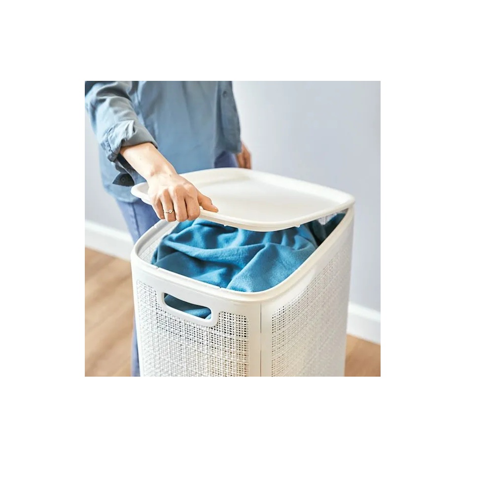 Плетёная корзина для белья сборная «Лён» 100 л (43х32.1х80 см) белый