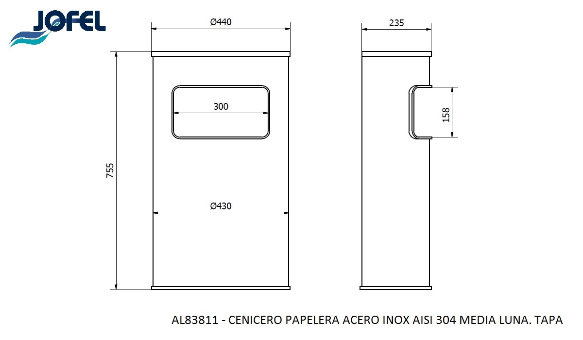 Урна полукруглая с крышкой Jofel AL83811 50л