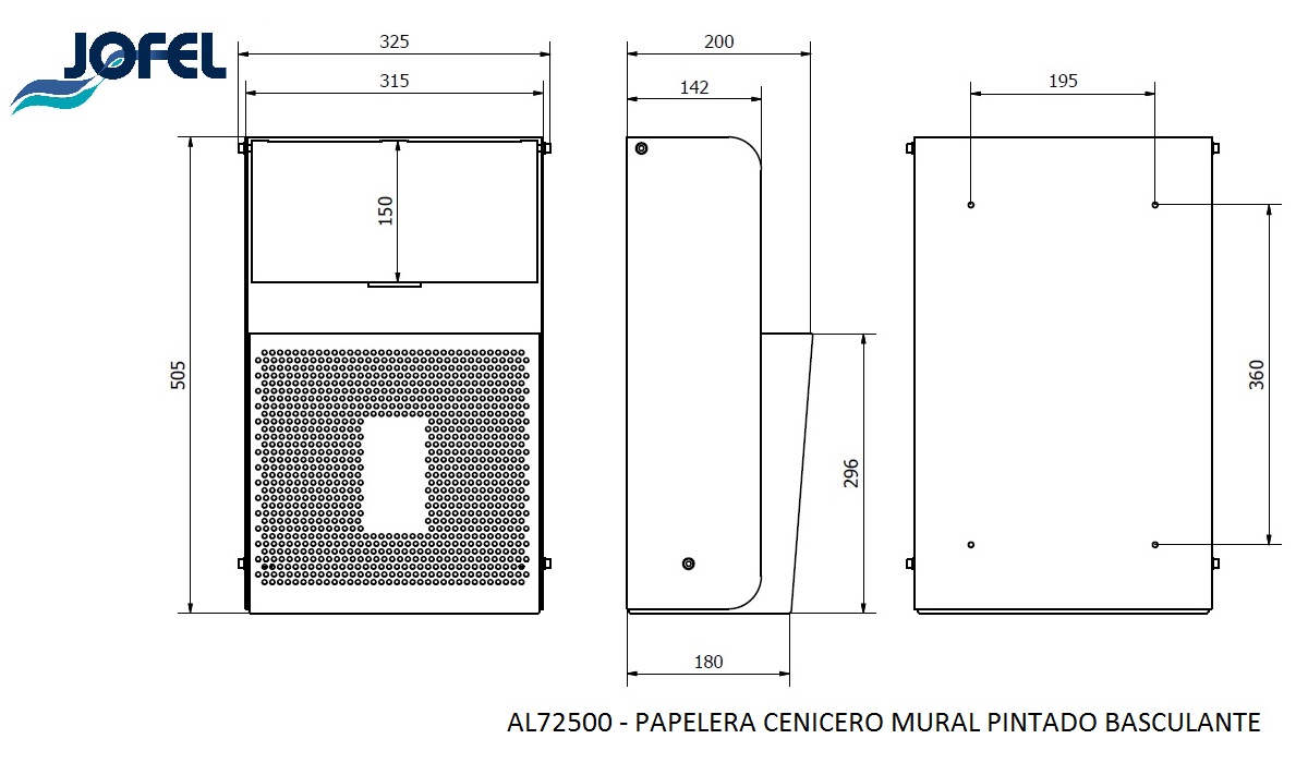 Урна-пепельница настенная с поворотным контейнером Jofel AL72500 20л