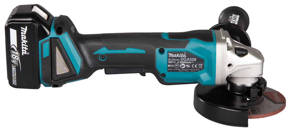 Угловая шлифмашина аккумуляторная Makita DGA508RME LXT 18В, 125 мм, 8500 об/мин, 2х4.0 Ач Li-ion