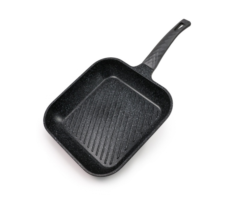 Сковорода Ecoramic IH квадратная ГРИЛЬ 28 см для всех плит с 2-хсторонним мраморным антипригарным покрытием без крышки