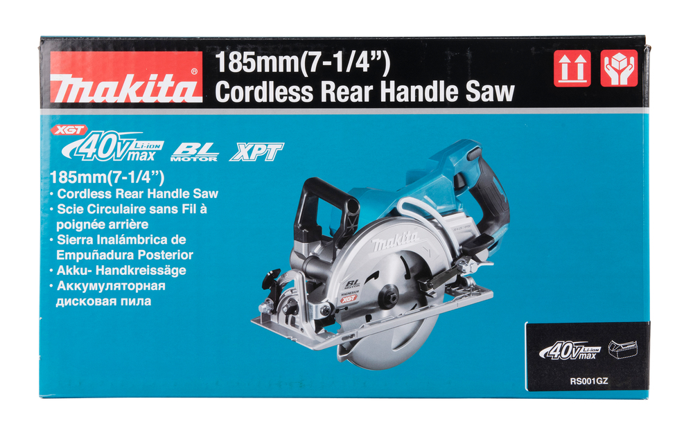 Пила дисковая аккумуляторная с задней рукояткой Makita RS001GZ XGT 40В, 185 мм, 6400 об/мин, без акб и ЗУ