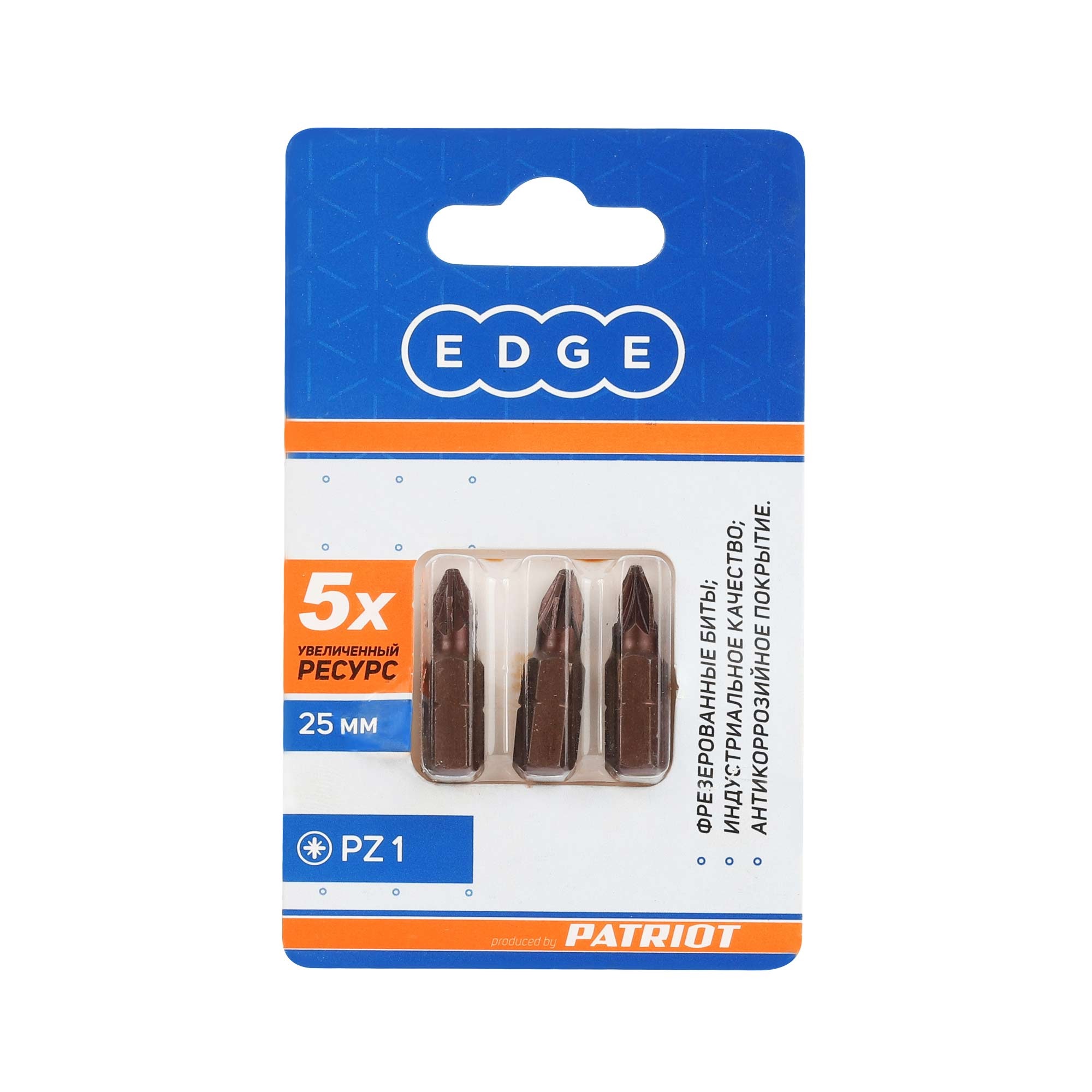 Бита EDGE by PATRIOT PZ1, сталь S2, длина 25 мм, 3 шт в блистере