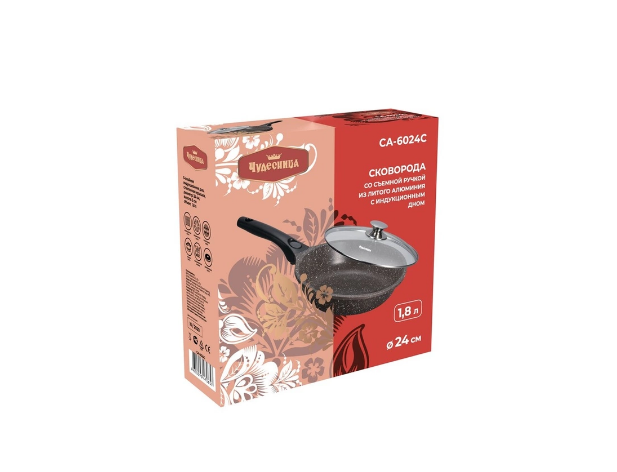 Сковорода со съемной ручкой со стеклянной крышкой ЧУДЕСНИЦА 24см