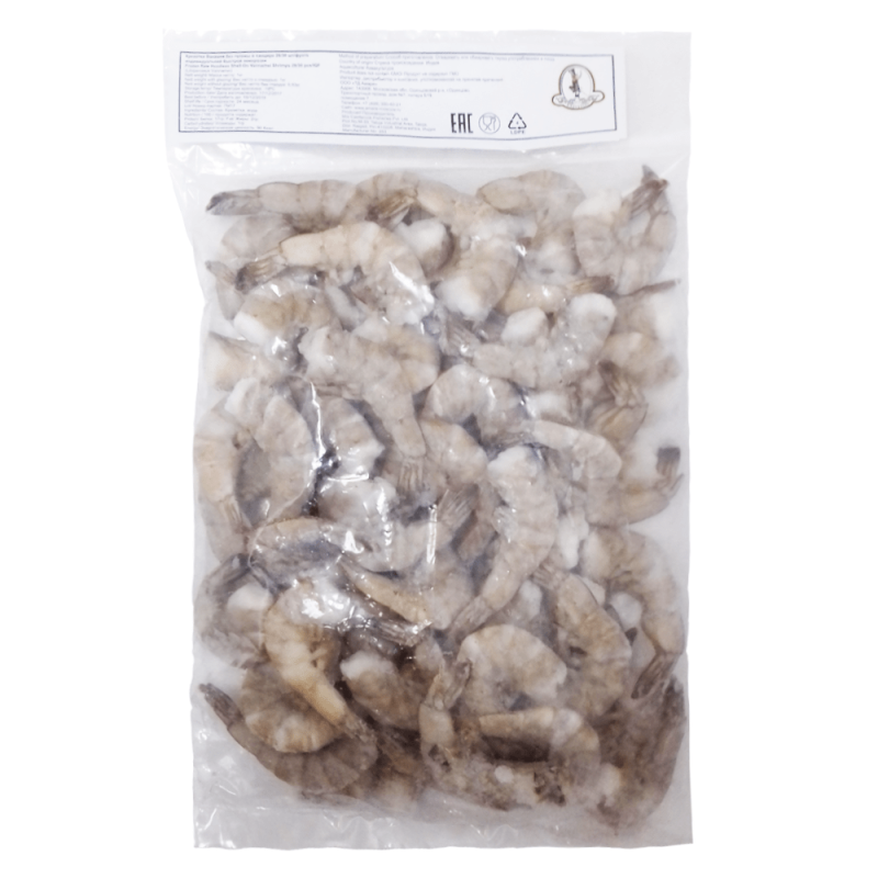 Креветки ВАНАМЕЙ крупные без головы в панцире 26/30, 1 кг