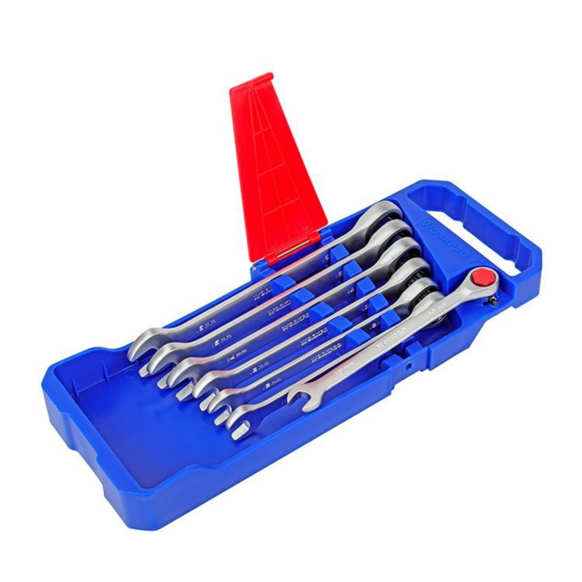 Набор  ключей комбинированных 7 шт (10-16 мм) с храповым механизмом и реверсом на пластиковом держателе WORKPRO