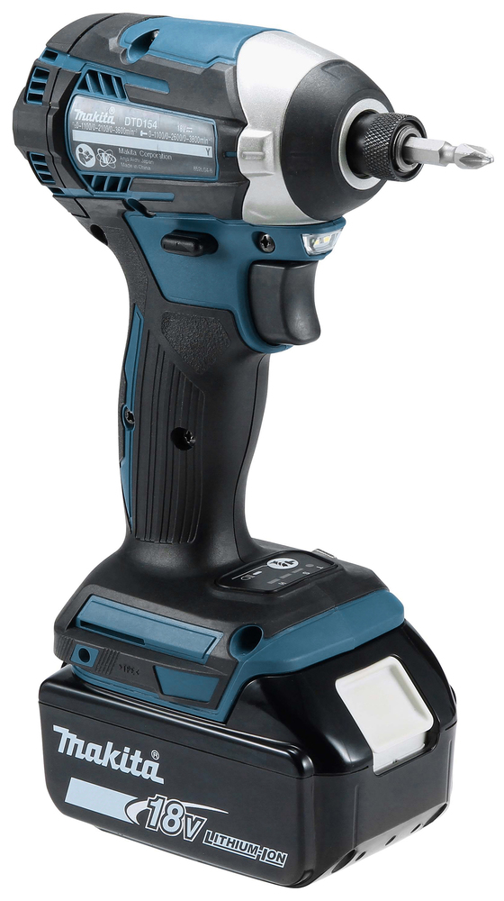 Шуруповерт ударный аккумуляторный Makita DTD154RFE LXT 18В, 2х3.0 Ач, 1/4\", 175 Нм, 3600 об/мин