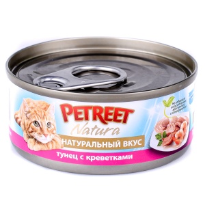 Petreet консервы для кошек кусочки тунца с креветками в рыбном супе 70 г