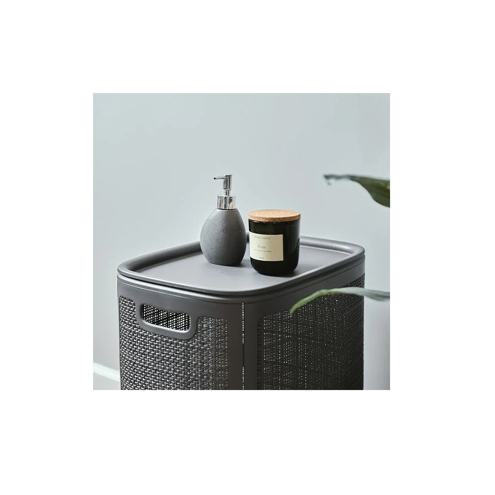 Плетёная корзина для белья сборная «Лён» 75 л (43х32.1х60 см) графит