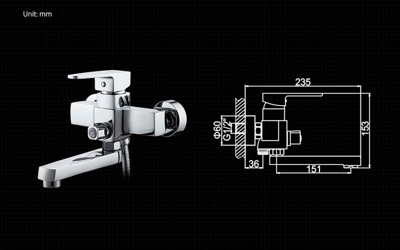 СМЕСИТЕЛЬ ДЛЯ ВАННЫ И ДУША LEDEME L3130 КОРОТКИЙ ИЗЛИВ