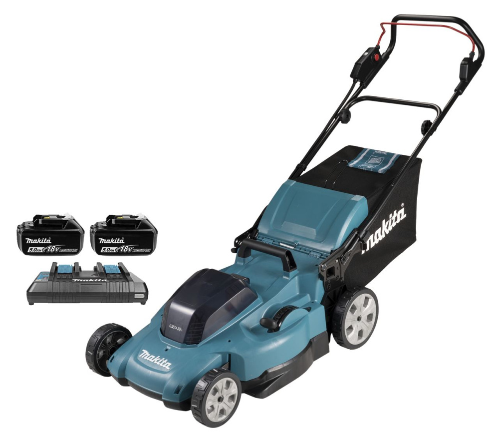 Газонокосилка аккумуляторная Makita DLM538Z LXT 2х18 В, 860 Вт, дека 53 см, травосборник 70 л, 4в1, XPT, без акб и З/У