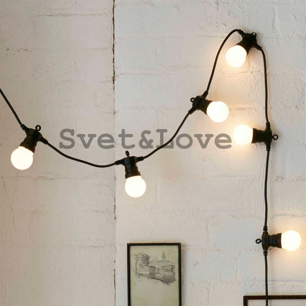 Уличная ретро гирлянда, черный круглый провод, 20 лампочек белых, 1 Вт