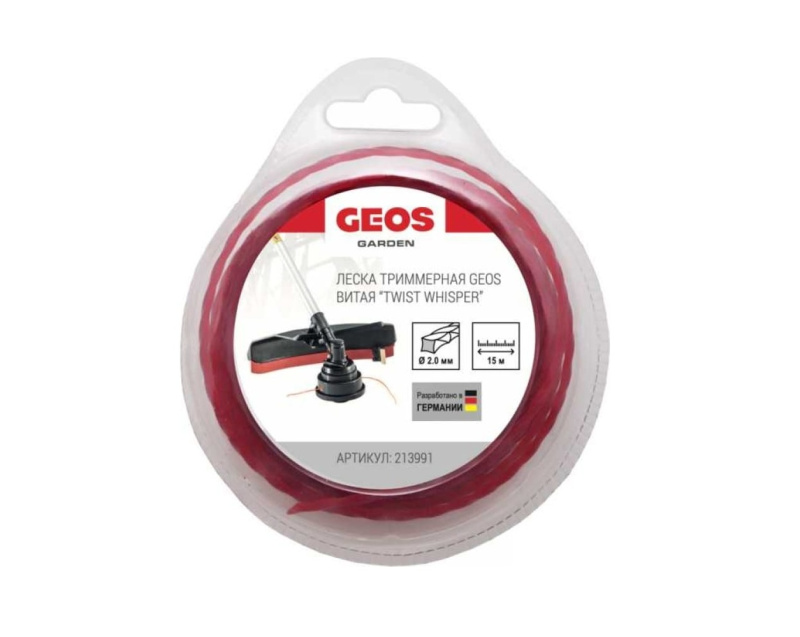 Леска триммерная GEOS витая "Twist Whisper", 2.0 мм, 15 м, в блистере