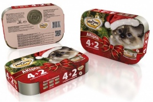 Мнямс Новогодний набор консервов для кошек ассорти на основе курицы 4+2