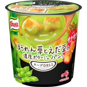 Суп лапша Аджиномото Knorr из Шпината бобов Эдамамэ и сырными гренками, Япония