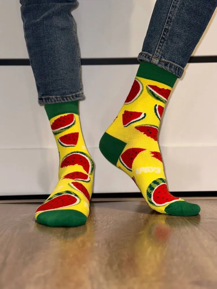 Носки хлопковые унисекс 10 пар с принтом фрукты, арт. 1240, разм. One size