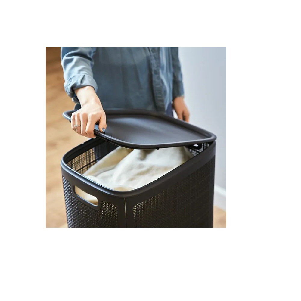 Плетёная корзина для белья сборная «Лён» 100 л (43х32.1х80 см) графит