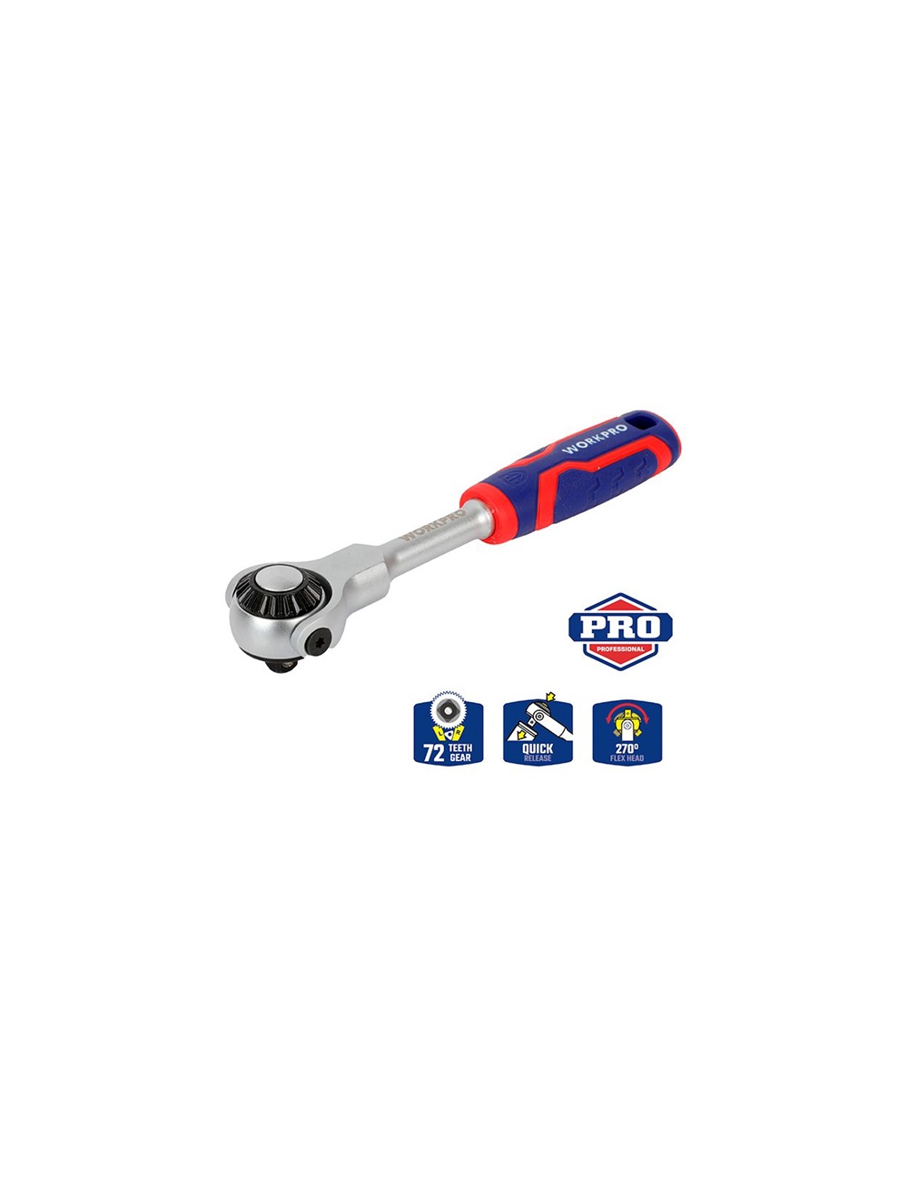 Трещотка ручная 1/4" 72 зуба с поворотной головой типа циклоп WORKPRO