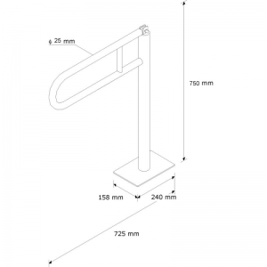 Поручень для инвалидов откидной MERIDA длина 600 мм, высота 750 мм, напольный (эмалированная сталь) TPP11