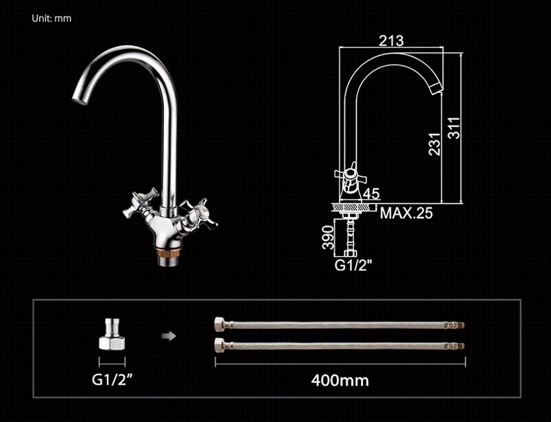 СМЕСИТЕЛЬ ДЛЯ КУХНИ LEDEME L4311A-2, ЛИТОЙ ИЗЛИВ