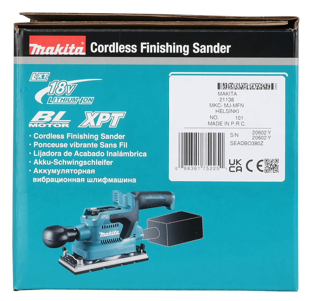 Вибрационная шлифмашина аккумуляторная Makita DBO380Z LXT 18В, 12000 об/мин, без акб и ЗУ