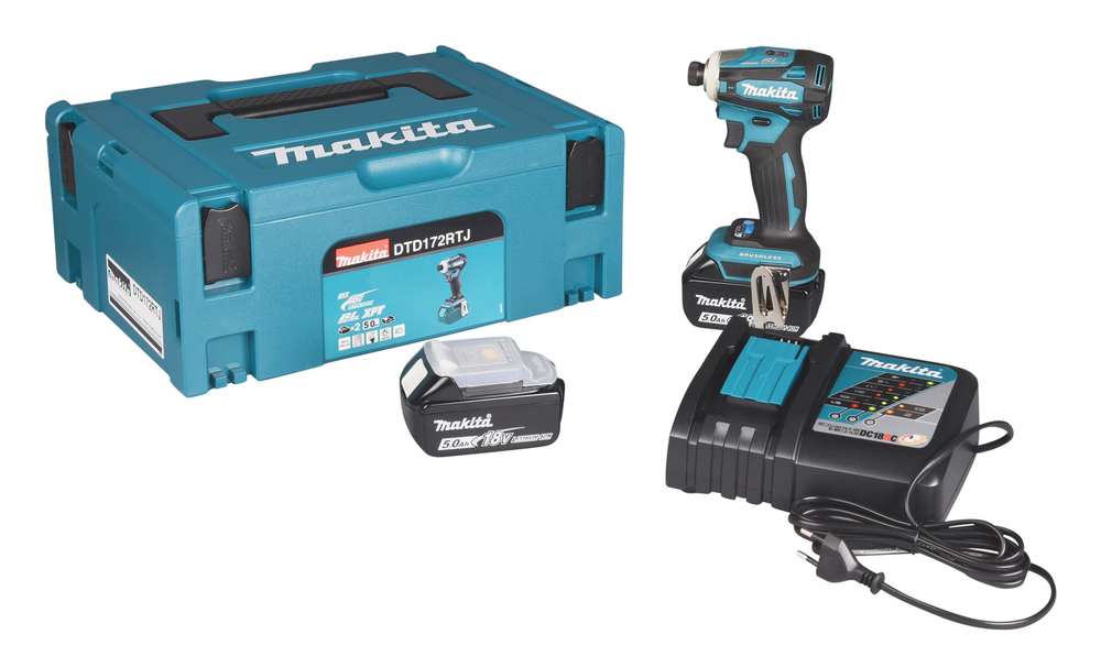 Шуруповерт ударный аккумуляторный Makita DTD172RTJ LXT 18В, 2х5.0 Ач, 180 Нм, 3600 об/мин