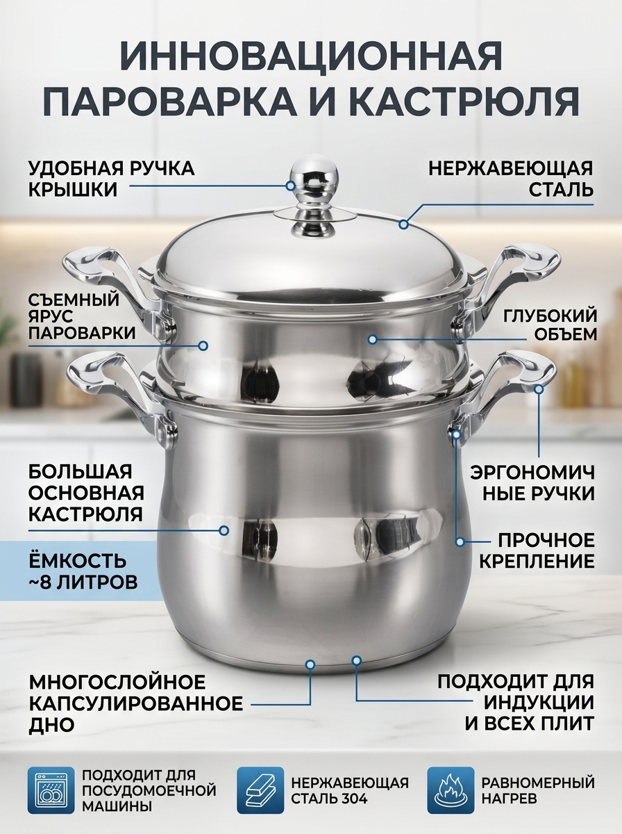 Пароварка WR-1705 8 л.